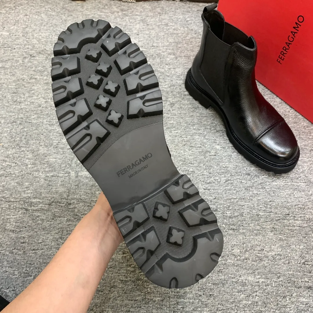 Men's shoes 💰960 🎁🎁🎁😈[Ferragamo] Men's high-top boots, the latest hot style, 1:1 original purchase quality, top quality, imported cowhide for the uppers, imported cowhide for the lining and feet, with original lightweight foam outsole, matching code 39-44, (38, 45 custom-made, non-refundable)
